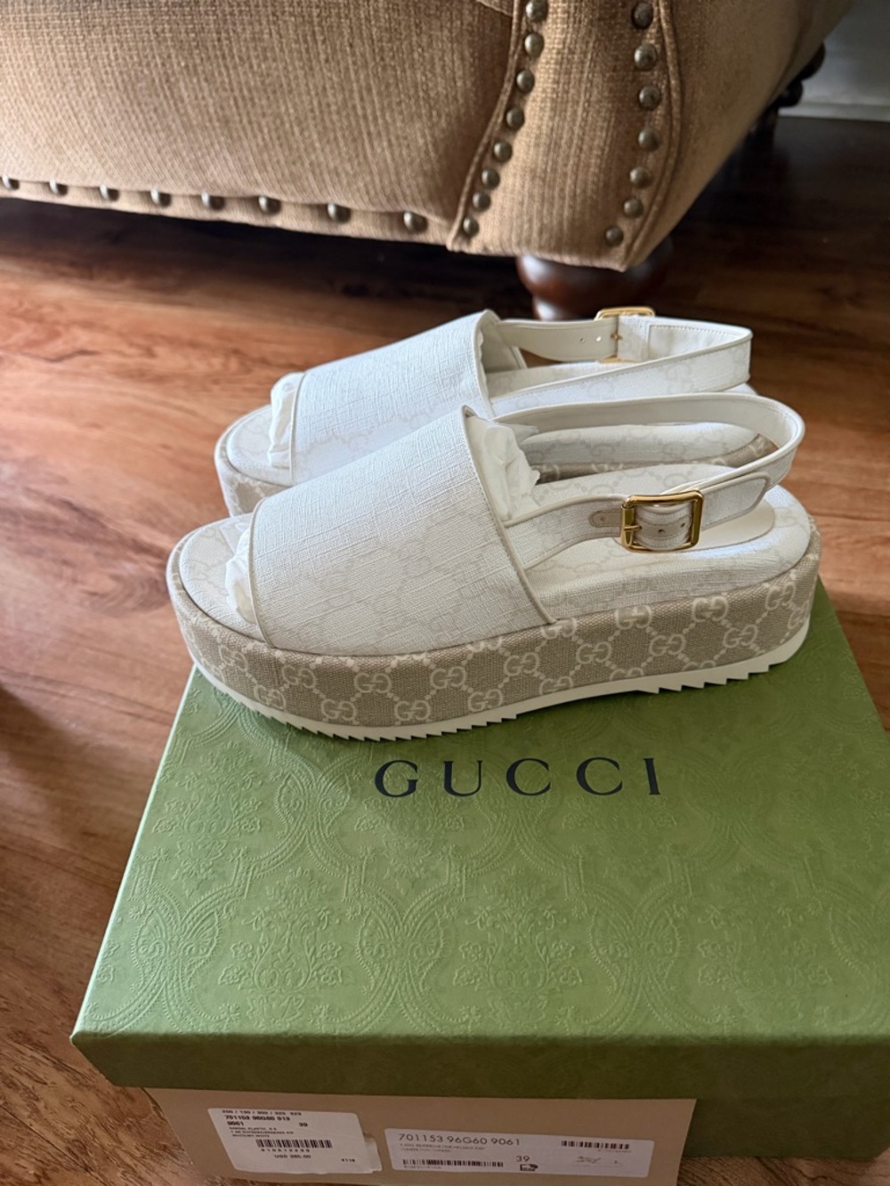 Gucci Cream Monogram Platform Slingback Sandal - Picture 5 of 8